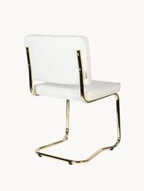 Silla cantilever de borreguillo Kink, Tapizado: borreguillo (100% poliést, Estructura: metal recubierto, Borreguillo blanco, latón, An 48 x F 48 cm