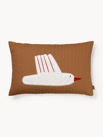 Coussin en coton bio Bird, Brun, blanc, larg. 40 x long. 60 cm