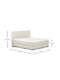 Premium Boxspringbett Lacey in Beige, Matratze: 7-Zonen-Taschenfederkern , Füße: Massives Buchenholz, lack, Webstoff Beige, 160 x 200 cm