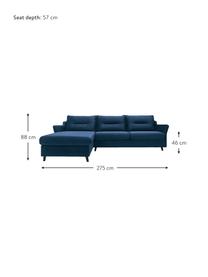 Sofa narożna z aksamitu z funkcją spania Loft, Tapicerka: 100% aksamit poliestrowy, Nogi: metal lakierowany, Granatowy, S 275 x G 181 cm