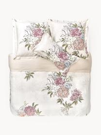 Baumwollsatin-Bettdeckenbezug Margot mit Blumen-Print, Webart: Satin Fadendichte 210 TC,, Off-White, Hellbeige, B 200 x L 200 cm