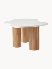 Mramorový konferenční stolek v organickém tvaru Naruto, Bílý mramor, dubové dřevo, Š 90 cm, H 59 cm