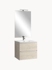Set lavabo Malmo, 4 pzas., Lámpara: aluminio recubierto, Espejo: vidrio, Parte trasera: plástico ABS, Aspecto de madera de roble, Set de diferentes tamaños
