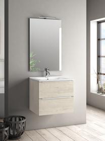 Set lavabo Malmo 4 pz, Manico: alluminio rivestito, Lampada: alluminio rivestito, Superficie dello specchio: lastra di vetro, Effetto legno di quercia, Set in varie misure