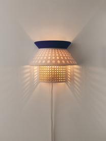 Wandlamp Klea van Weens vlechtwerk, Lampenkap: bamboe, textiel, Lichtbeige, koningsblauw, B 30 x H 25 cm