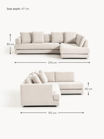 Sofa narożna Tribeca, Tapicerka: 100% poliester Dzięki tka, Stelaż: drewno bukowe, drewno sos, Nogi: drewno sosnowe Ten produk, Jasnobeżowa tkanina, S 274 x G 192 cm, prawostronna