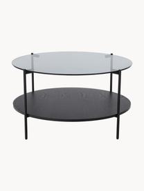 Table basse en verre Valentina, Bois de frêne, noir laqué, Ø 84 cm