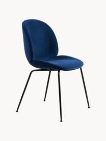 Fluweel gestoffeerde stoel Beetle, Bekleding: fluweel (100% polyester), Poten: gecoat staal, Fluweel donkerblauw, zwart mat, B 56 x D 58 cm