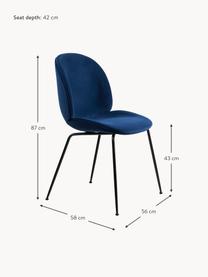 Krzesło tapicerowane z aksamitu Beetle, Tapicerka: aksamit (100% poliester), Nogi: stal powlekana, Ciemny niebieski, czarny matowy, S 56 x G 58 cm