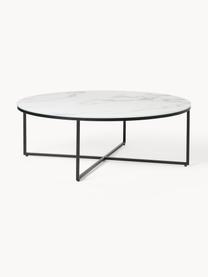 Table basse ronde XL avec plateau look marbre Antigua, Blanc look marbre, noir, Ø 100 cm