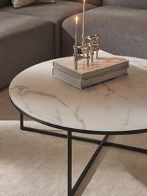 Tavolino rotondo XL da salotto con piano in vetro effetto marmo Antigua, Struttura: acciaio verniciato a polv, Bianco effetto marmo. nero opaco, Ø 100 cm