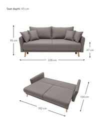 Sofa z funkcja spania i miejscem do przechowywania Mia (3-osobowa), Tapicerka: kaszmir, Nogi: drewno bukowe, Taupe, S 228 x G 102 cm