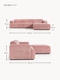 Cord-Ecksofa Melva (4-Sitzer), Bezug: Cord (92% Polyester, 8% P, Gestell: Massives Kiefernholz, Spa, Füße: Kunststoff Dieses Produkt, Cord Altrosa, B 319 x T 195 cm, Eckteil links