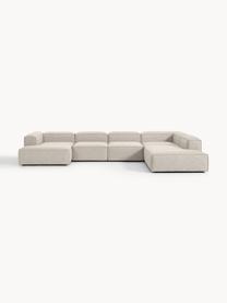 Sofa modułowa z mieszanki lnu Lennon, Tapicerka: 50% wiskoza, 25% len, 15%, Nogi: tworzywo sztuczne Ten pro, Szara mieszanka lnu, S 418 x G 269 cm, prawostronna