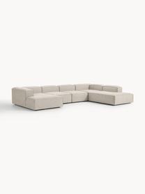 Sofa modułowa z mieszanki lnu Lennon, Tapicerka: 50% wiskoza, 25% len, 15%, Nogi: tworzywo sztuczne Ten pro, Szara mieszanka lnu, S 418 x G 269 cm, prawostronna