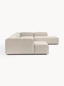 Sofa modułowa z mieszanki lnu Lennon, Tapicerka: 50% wiskoza, 25% len, 15%, Nogi: tworzywo sztuczne Ten pro, Szara mieszanka lnu, S 418 x G 269 cm, prawostronna