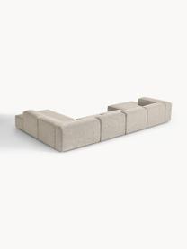 Sofa modułowa z mieszanki lnu Lennon, Tapicerka: 50% wiskoza, 25% len, 15%, Nogi: tworzywo sztuczne Ten pro, Szara mieszanka lnu, S 418 x G 269 cm, prawostronna