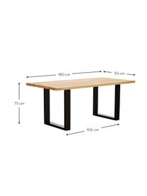 Eettafel Oliver met massief houten blad, Zitvlak: geolied massief wild eike, Poten: gepoedercoat metaal, Wild eiken, zwart, B 180 x D 90 cm