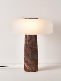 Lampada da tavolo con base in marmo Carla, Paralume: vetro, Base della lampada: marmo, metallo, Bianco, marrone marmorizzato, Ø 32 x Alt. 39 cm