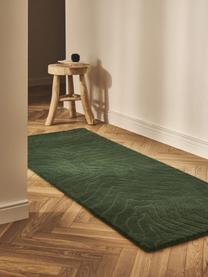 Tapis de couloir en laine tuftée main Aaron, Vert foncé, larg. 80 x long. 250 cm