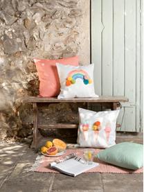 Kussenhoes Summerly met ijsmotieven en pompons, 100% polyester, Wit, multicolour, 40 x 40 cm