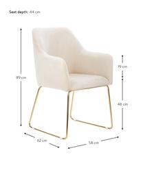 Zamatová stolička s opierkami Isla, Zamatová krémovobiela, odtiene zlatej, Š 58 x H 62 cm