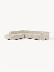Modulaire XL hoekbank Lennon van corduroy, Bekleding: corduroy (92% polyester, , Frame: massief grenenhout FSC-ge, Poten: kunststof, Corduroy lichtbeige, B 329 x D 269 cm, hoekdeel links