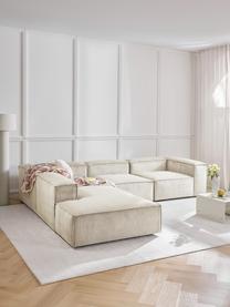 Modulares XL-Ecksofa Lennon aus Cord, Bezug: Cord (92 % Polyester, 8 %, Gestell: Massives Kiefernholz, Spe, Füße: Kunststoff Dieses Produkt, Cord Hellbeige, B 329 x T 269 cm, Eckteil links