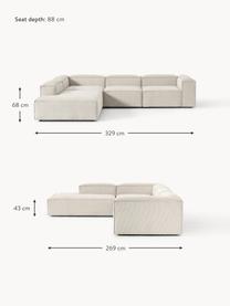 Sofá rinconera modular grande de pana Lennon, Tapizado: pana (92% poliéster, 8% p, Estructura: madera de pino maciza, co, Patas: plástico Este producto es, Pana beige claro, An 329 x F 269 cm, chaise longue izquierda