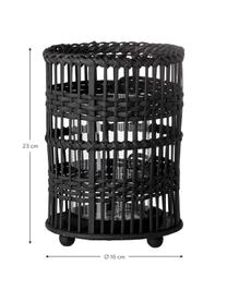 Windlicht Ronn aus Rattan, Windlicht: Rattan, Schwarz, Ø 16 x H 23 cm