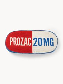 Ručně vyrobený vlněný dekorativní polštář Prozac, Tlumeně bílá, modrá, červená, Š 23 cm, D 51 cm