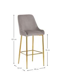 Tabouret de bar en velours Ava, Velours taupe, larg. 48 x haut. 107 cm