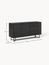 Sideboard Luca aus Mangoholz, Korpus: Mangoholz, gebürstet und , Gestell: Metall, pulverbeschichtet, Mangoholz schwarz lackiert, Schwarz, B 160 x H 80 cm