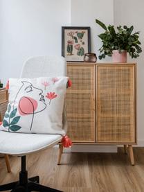 Credenza alta con ante Cayetana, Maniglie: metallo, Piedini: legno di bambù verniciato, Legno chiaro, marrone, Larg. 80 x Alt. 101 cm