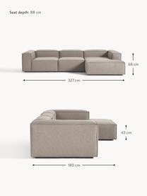 Modulares Ecksofa Lennon, Bezug: 100 % Polyester Der strap, Gestell: Massives Kiefernholz, Spe, Webstoff Taupe, B 327 x T 180 cm, Eckteil links