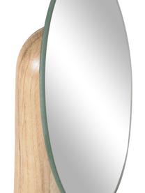 Runder Kosmetikspiegel Veida mit hellbraunem Holzsockel, Sockel: Eschenholz, Spiegelfläche: Spiegelglas, Beige, B 14 x H 16 cm