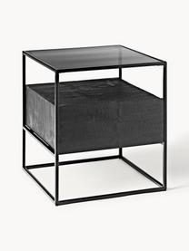 Nachttisch Theodor mit Schublade, Tischplatte: Glas, Gestell: Metall, pulverbeschichtet, Mangoholz, Schwarz, B 45 x H 50 cm
