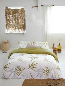 Pościel z bawełny Bamboo Grasses, Złamana biel, zielony, szary, 135 x 200 cm + 1 poduszka 80 x 80 cm
