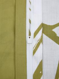 Pościel z bawełny Bamboo Grasses, Złamana biel, zielony, szary, 135 x 200 cm + 1 poduszka 80 x 80 cm