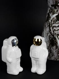 Set de salero y pimentero Astronaut, 2 pzas., Porcelana, Blanco, plateado, dorado, An 6 x Al 9 cm