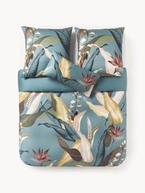 Funda nórdica de satén Flora, Azul petróleo, Cama 90 cm (155 x 220 cm)