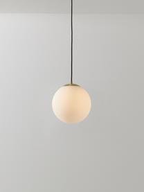 Hanglamp  met bollen Beth van opaalglas, Lampenkap: opaalglas, Decoratie: vermessingd metaal, Wit, Ø 20 cm