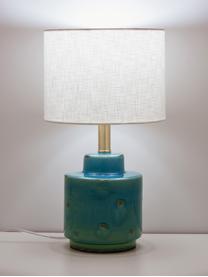 Keramik-Tischlampe Cous mit Antik-Finish, Lampenschirm: Polyester, Weiss, Blau, Ø 24 x H 42 cm