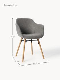Krzesło z podłokietnikami Fiji, Tapicerka: poliester Dzięki tkaninie, Nogi: drewno dębowe Ten produkt, Ciemnoszara tkanina, drewno dębowe, S 59 x G 55 cm