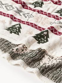 Decke Nalani mit winterlichem Muster, 100 % Polyester, GRS-zertifiziert, Off White, Rot, Grün, B 130 x L 170 cm