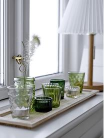 Photophores en verre sur plateau Wibke, 9 élém., Tons verts, transparent, bois clair, larg. 50 x haut. 11 cm