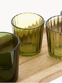 Windlichtenset Wibke van glas, set van 9, Dienblad: paulowniahout, Groentinten, transparant, helder hout, B 50 x H 11 cm