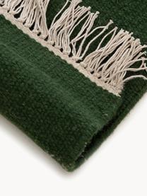 Tapis en laine tissé à la main avec franges Liv, 80 % laine, 20 % coton

Les tapis en laine peuvent perdre des fibres lors des premières semaines et des peluches peuvent se former, ce phénomène est naturel et diminue à mesure de votre usage et du temps, Vert foncé, larg. 80 x long. 150 cm (taille XS)