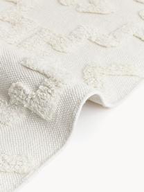 Handgewebter Baumwollläufer Idris mit erhabener Hoch-Tief-Struktur, 100% Baumwolle, Cremeweiss, B 80 x L 200 cm