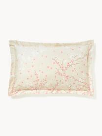 Federa in raso di cotone con stampa floreale Sakura, Beige, rosa, bianco, Larg. 50 x Lung. 80 cm